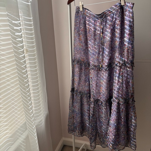 Anthropologie Floral Tiered Midi Skirt Size 8 Purple Lavender Fall Boho Chic - Picture 2 of 3